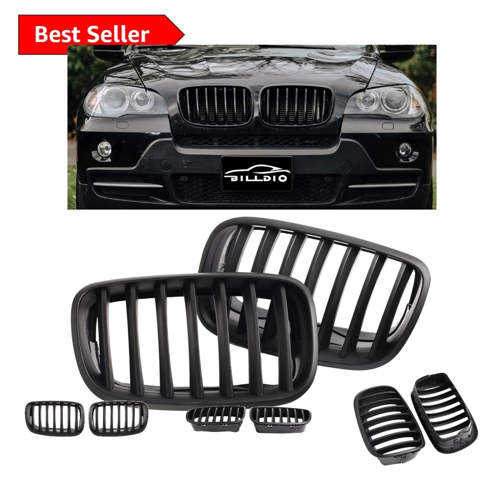 Custom Look Matte Black Grille Compatible with 2007-2013 BMW X5 & 2008-2014 X6