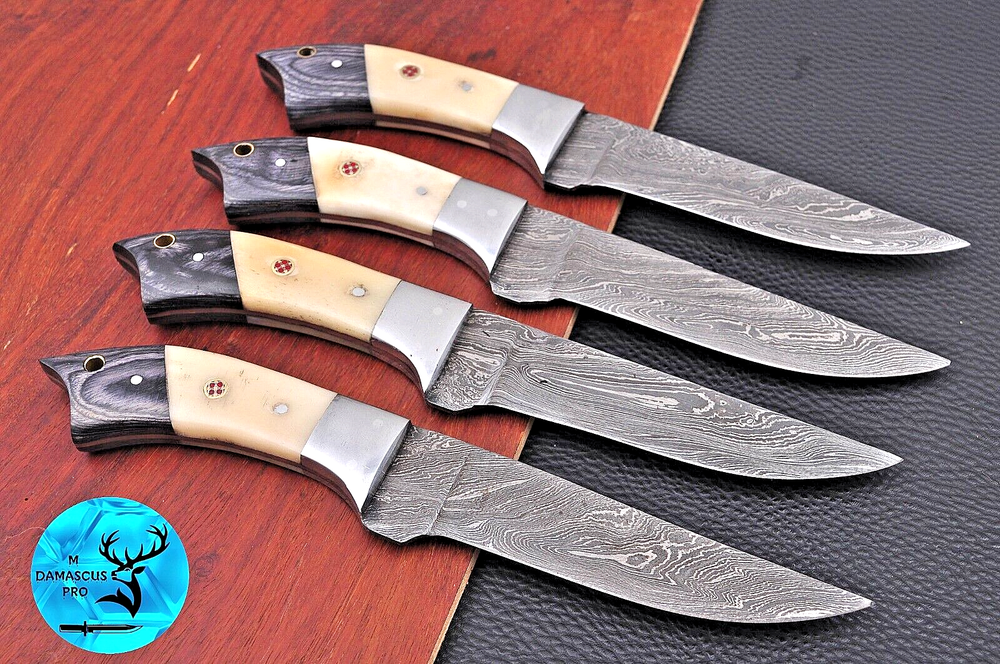 Custom Hand-Forged Damascus Steel Chef Steak Knife Set Kitchen 1390