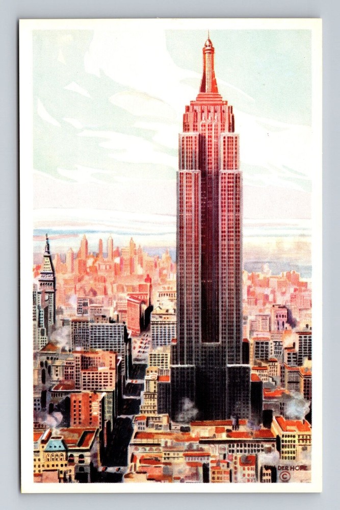 New York City NY Aerial View Vintage Empire State Building Landmark Advertisement Postcard