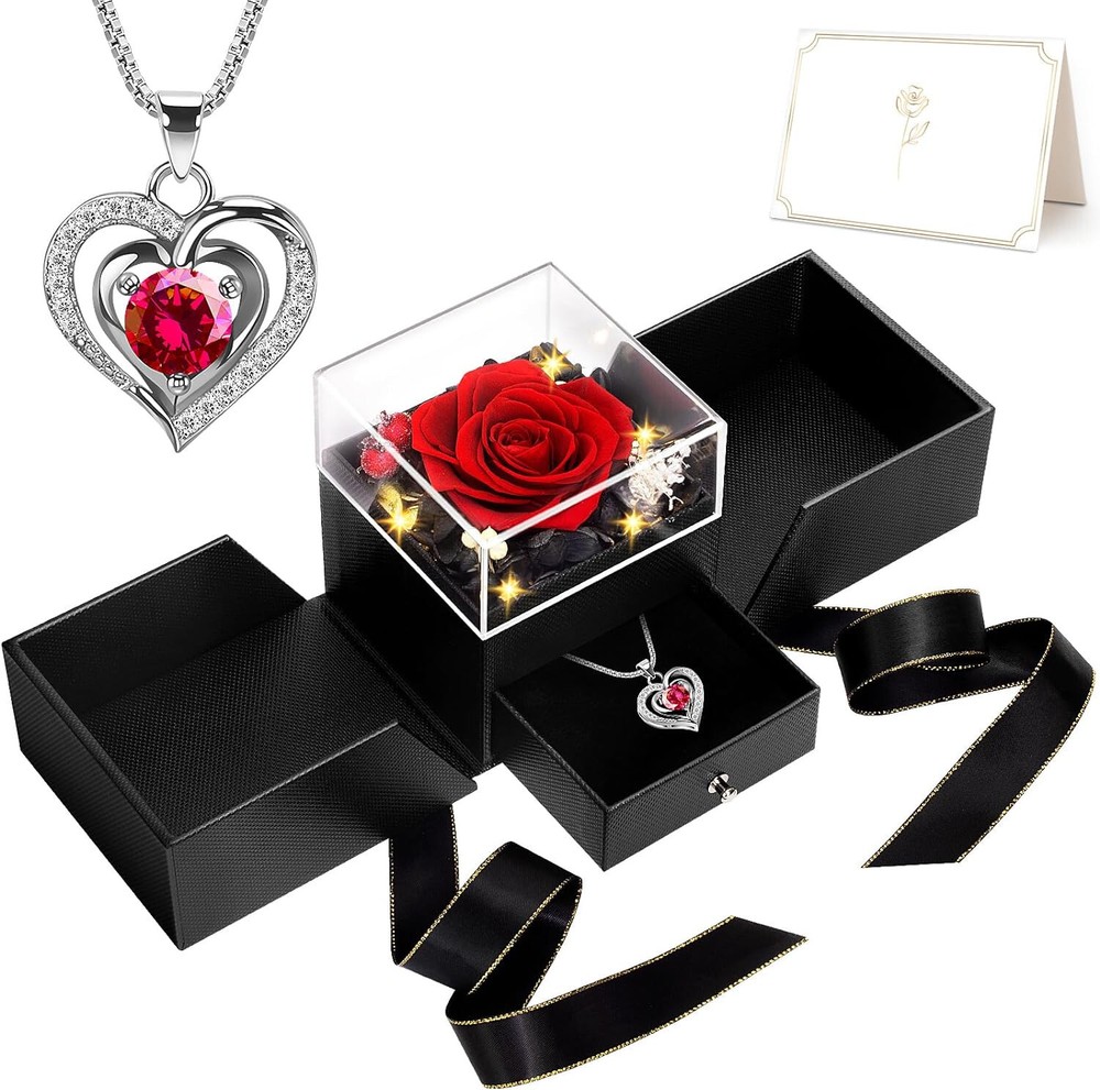 Mothers Day Flower Gifts for Mom Grandma Women, Preserved Real Rose with Neckla-image