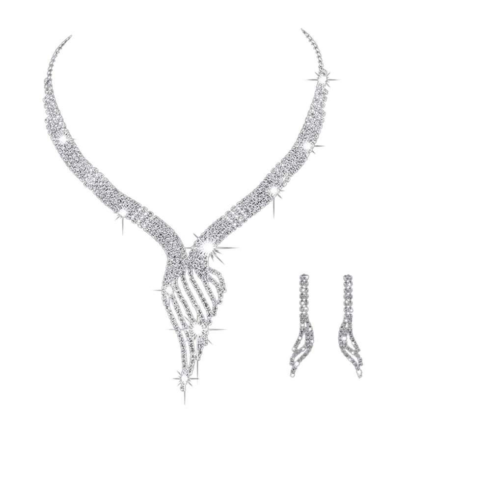 Jumwrit Bridal Necklace Earrings Set Necktie Pendant Necklace Dangle Earrings...