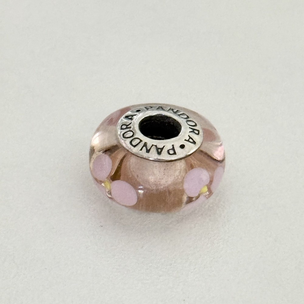 Pandora 925 Sterling Silver Pink Murano Glass Flowers For You Floral Bead Charm