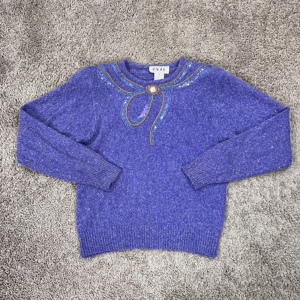 Vintage Raoul Womens Medium Purple Silk Angora Sweater Bling Glam