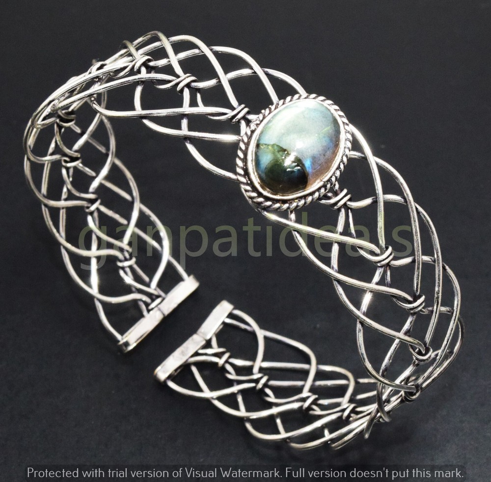 Christmas Sale ! Labradorite Gemstone 1pcs Cuff Bangle Lot 925 Silver Plated-image