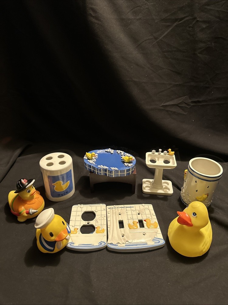 Rubber ducky bathroom accessory set for kids and adults