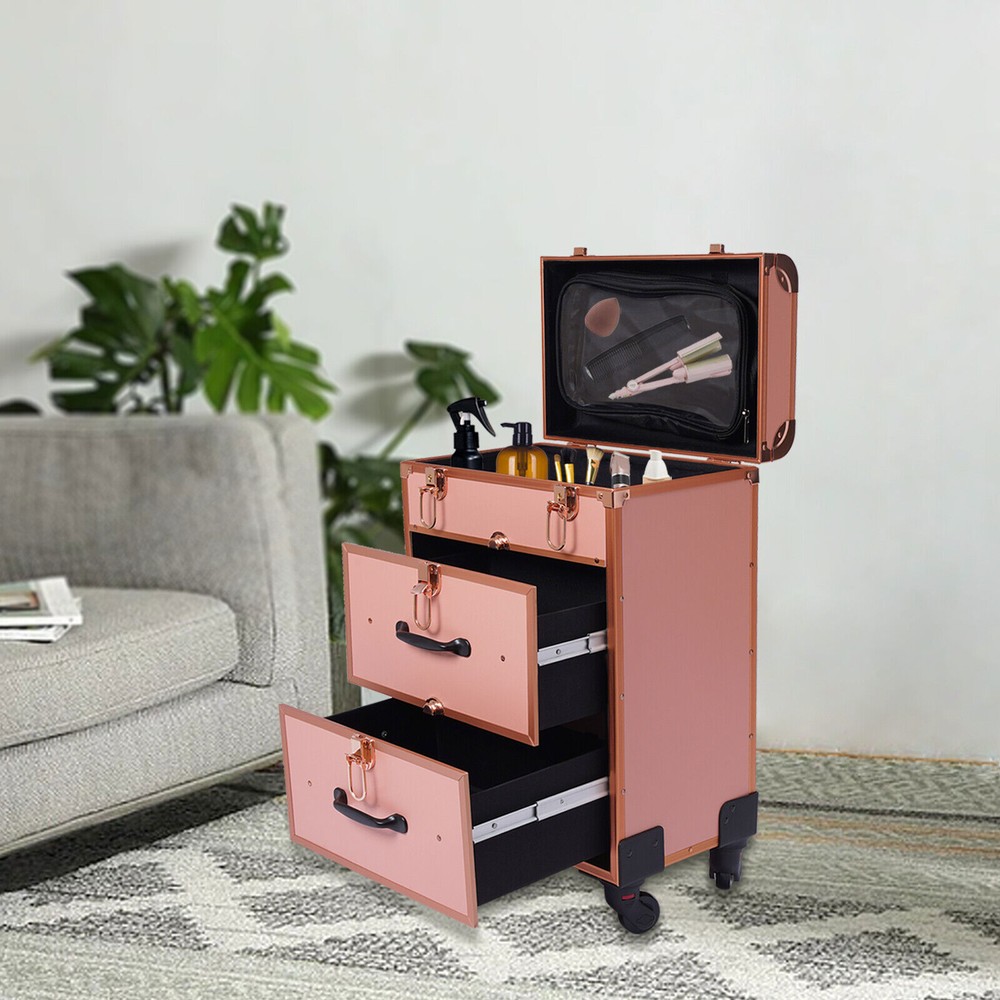 3-Layers Travel Rolling Makeup Train Case Cosmetic Makeup Organizer Storage Bag