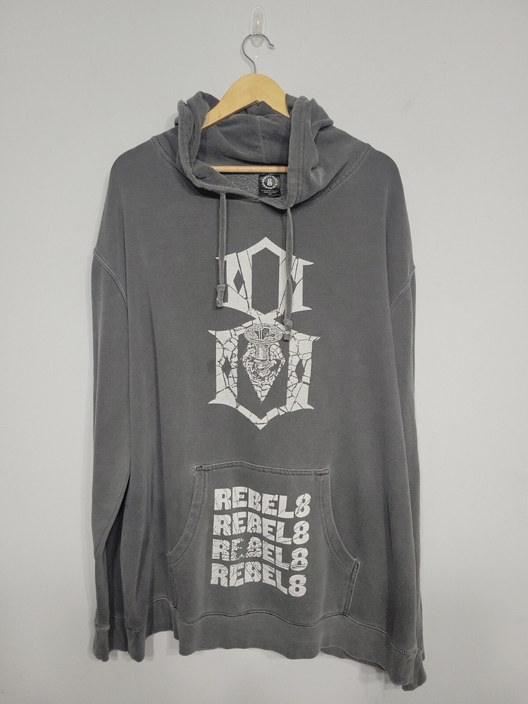 Rebel 8 Men's Hoodie Size 2XL Grey Skulls FTW Y2K