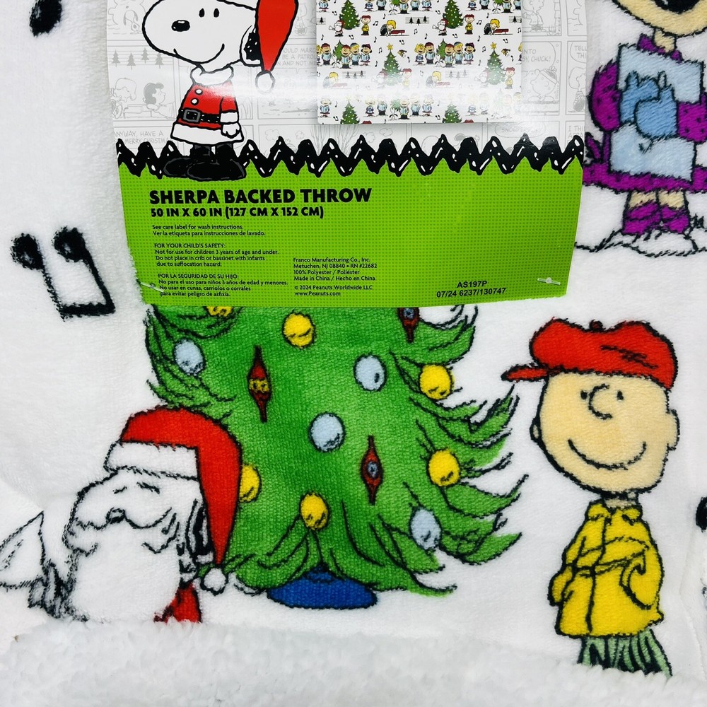 Snoopy Charlie Brown Christmas Sherpa Throw Blanket 50x60 Soft Cozy Peanuts Gift