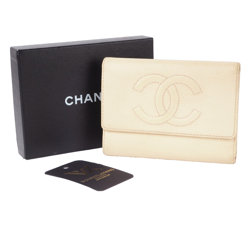 CHANEL Timeless CC Caviar Beige Trifold Wallet Purse 750€