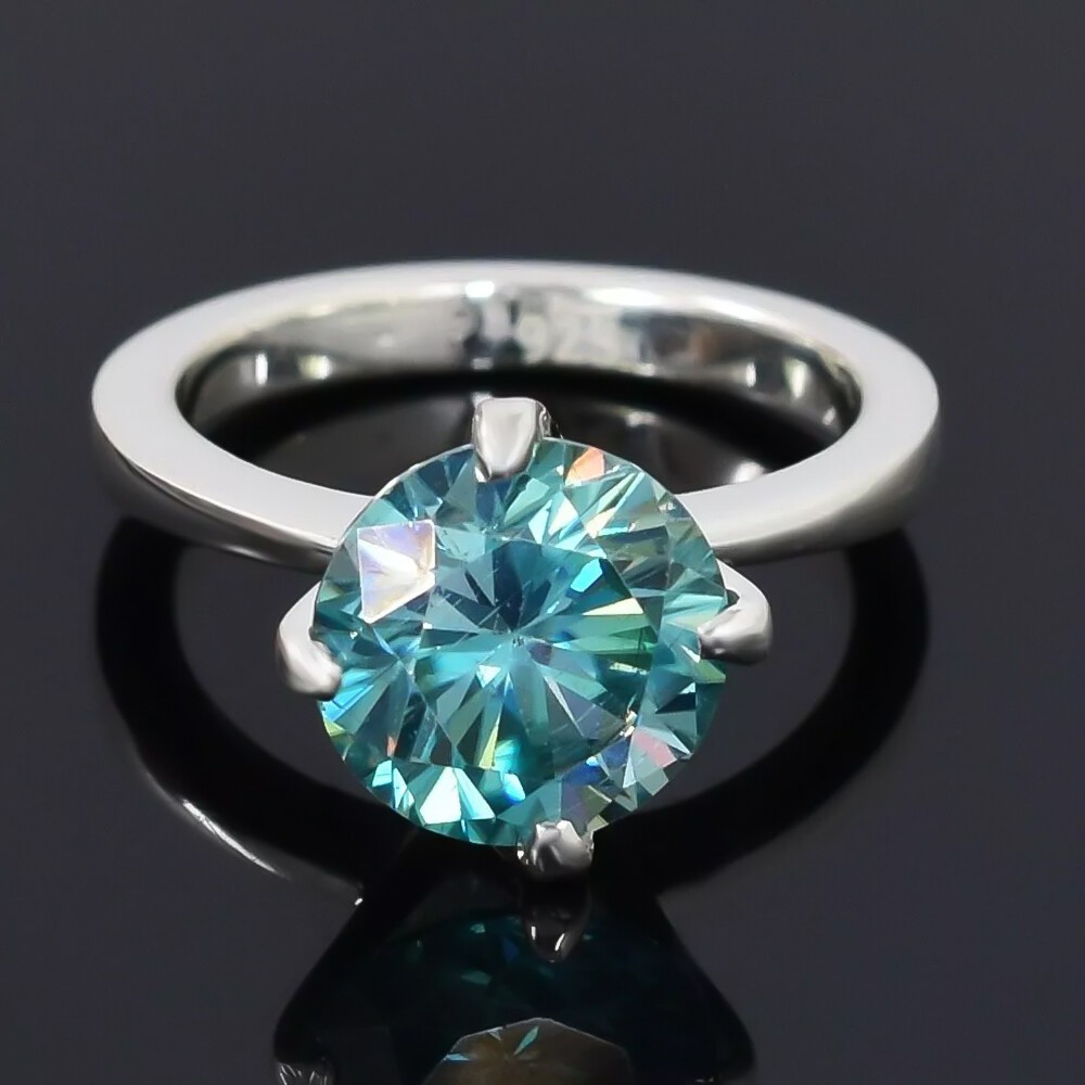 Certified 3.60 Ct Round Cut Blue Diamond Solitaire Ring In 925 Sterling Silver