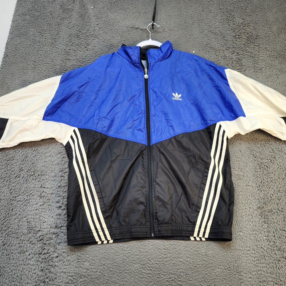 Vintage 90s Adidas Trefoil Windbreaker Jacket Mens Large Blue Black White