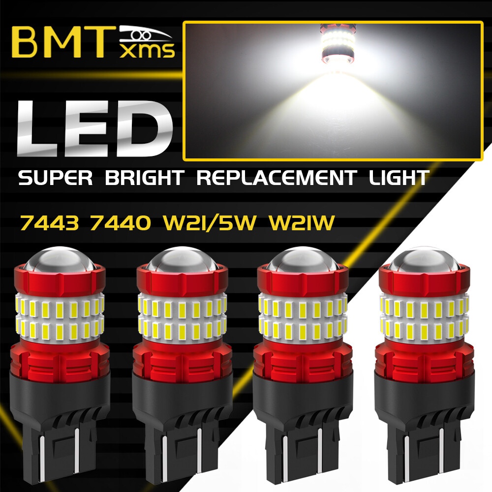 4PCS 7440 7443 White 6000K LED Backup Reverse Light Bulbs Canbus Error Free