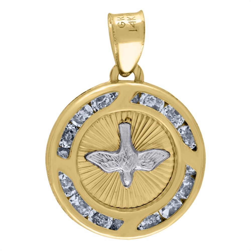 14K Yellow Gold CZ Dove Peace Charm Pendant for Women 0.9g