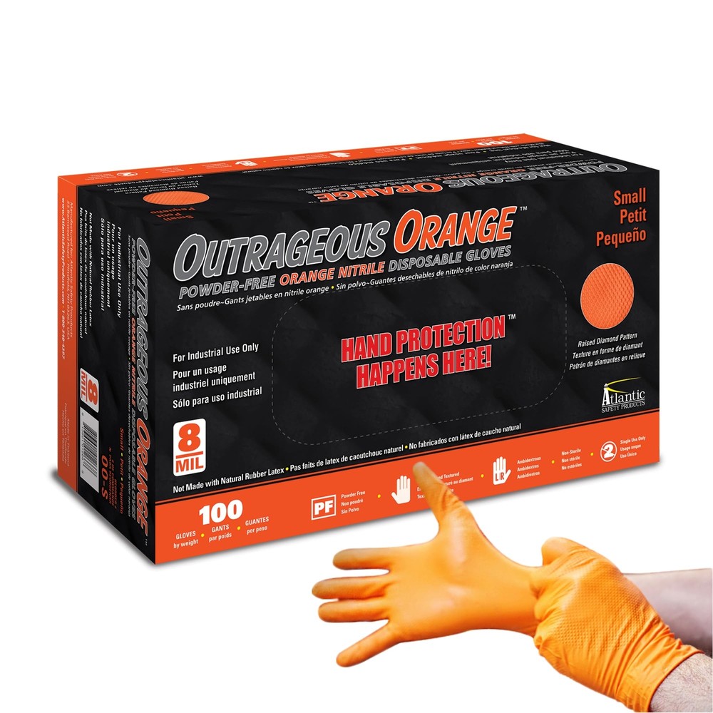 Atlantic Safety OO-S Outrageous Orange® disposable gloves - S