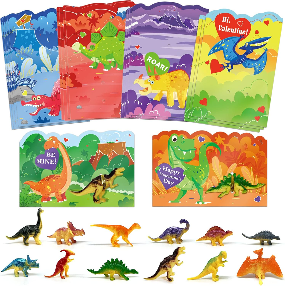 Valentines Day Gift Cards Dinosaurs Toys for Kids 24Pcs Animals Toy Greeting Car-image