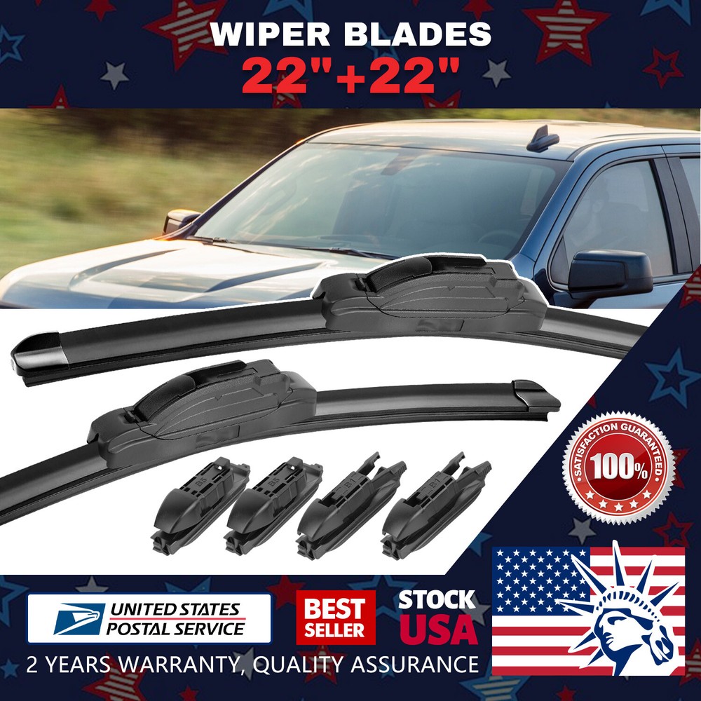 22''+22''OEM Quality Windshield Wiper Blades U/J-HOOK Pair All Season Applicable