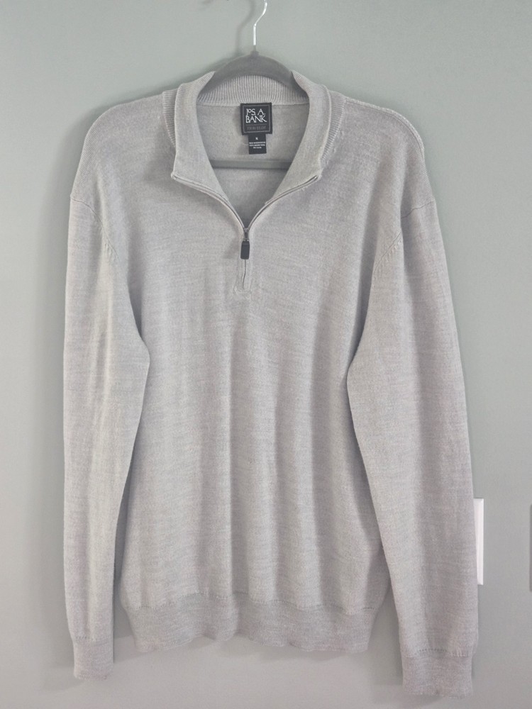 Jos A. Bank Traveler Sweater Men's XL Gray 1/4 Zip Pullover 100% Merino Wool