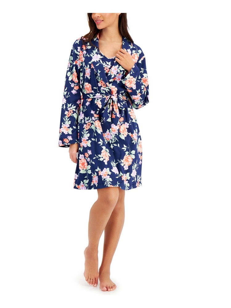 CHARTER CLUB Intimates Navy Knit Self-Tie Belt Long Sleeve Robe XS