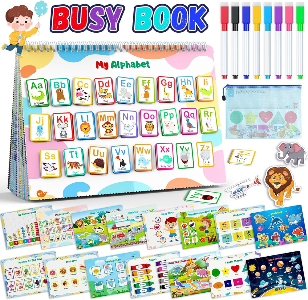 Busy Book for Toddlers 3+, Preschool Learning Activities with 30 Themes Prek Pre