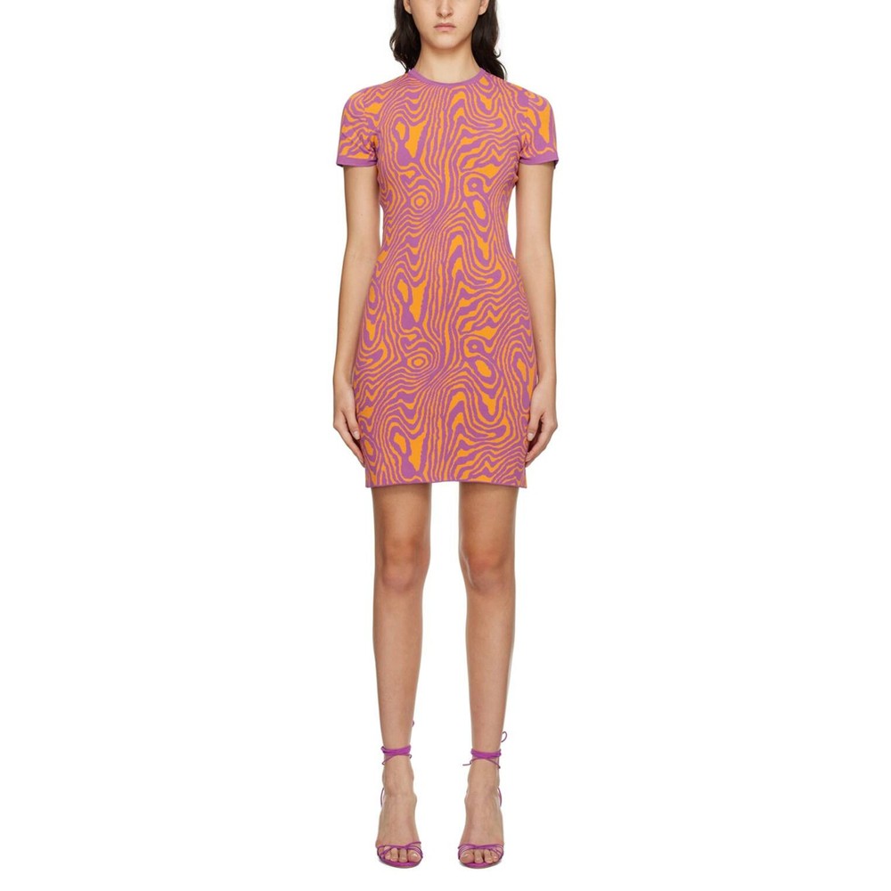 Moschino Pink Orange Fantasy Print Moiré Minidress Size XS