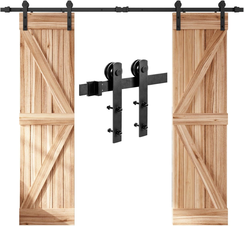 Easelife 8 FT Double Door Sliding Barn Door Hardware Track Kit,Straight Pulley,H