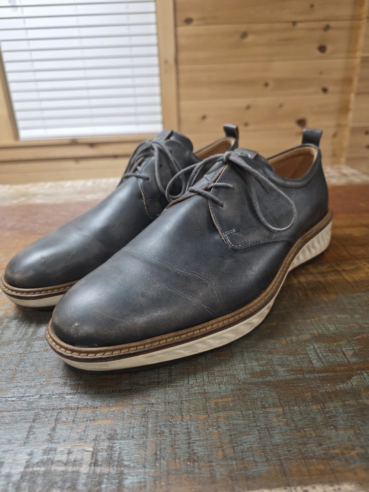 ECCO Hybrid Derby Shoes Mens 46 Black Leather Suede Lace Up Plain Toe Comfort