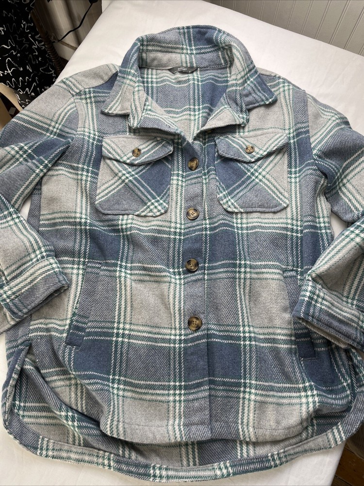 Members Mark Blue Green White Plaid Cabin Fall Warm Shirt Size L-image