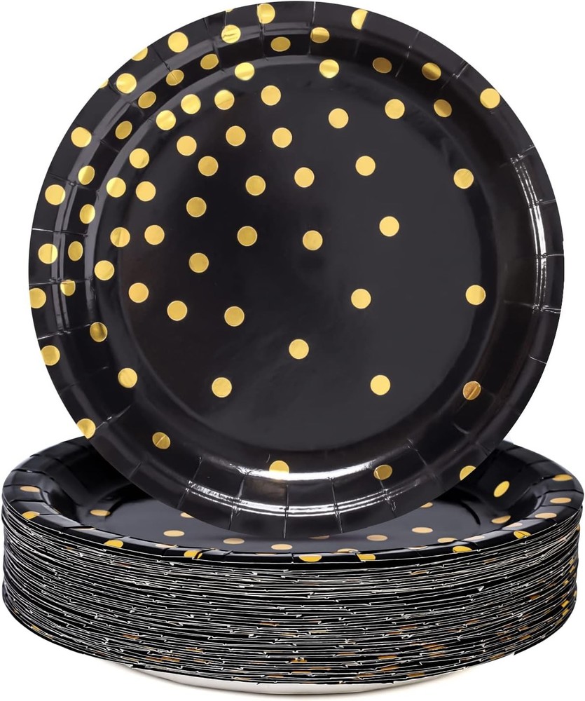 Black & Gold Party Supplies Black Paper Dessert Plates Birthday Graduation