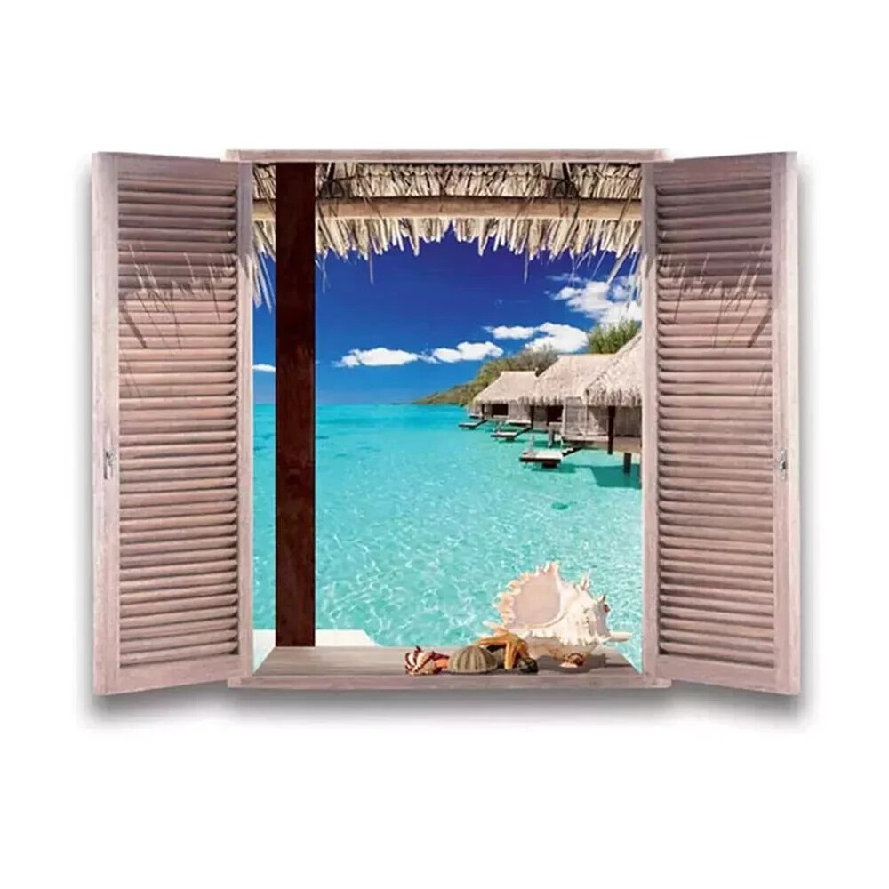 Tropical Beach 3D Window Wall Sticker for Home Decor with Free Shipping  