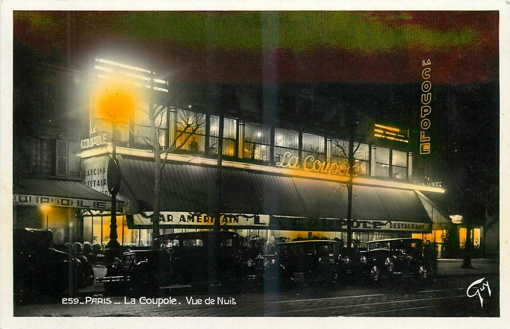 1920s Paris France La Coupole Nightclub @259 automobiles Postcard RPPC 25-1248
