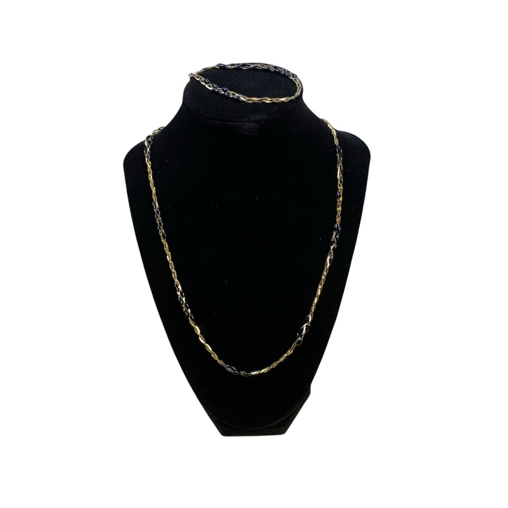 Park Lane Gold 3 Strand Braided Chain w Black Beads Necklace & Bracelet Set