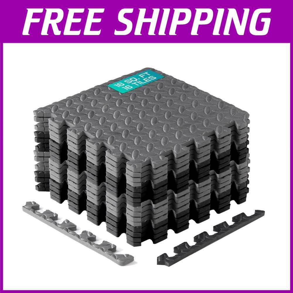 Durable Interlocking Foam Floor Tiles with Borders - 15 SQFT Customizable Mats