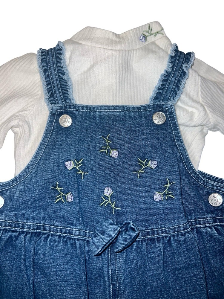 Girls Floral Denim Overalls Vintage BT kids 18 Months Set Of 2 Embroidered