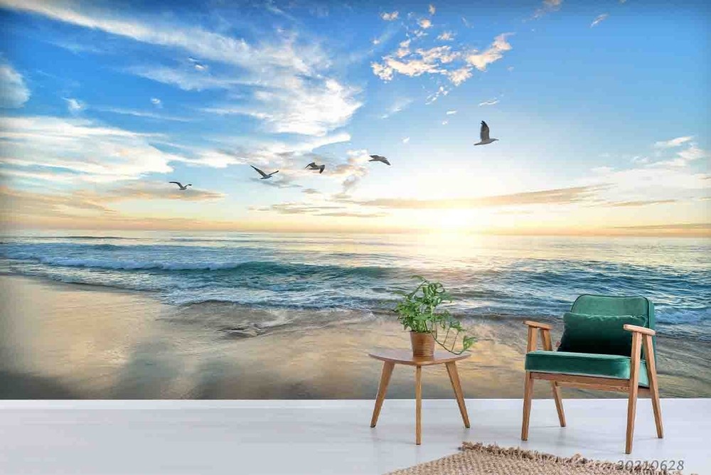 3D Ocean Sky Seagull Landscape Wall Murals Wallpaper Murals Wall Sticker