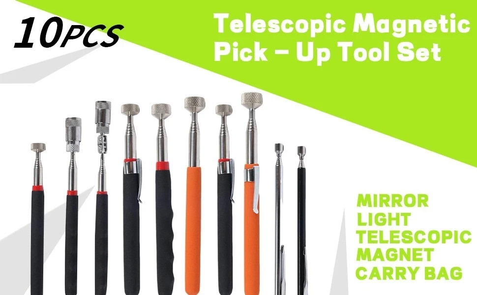Telescoping Magnet Pickup Tool Stick & 8 lb LED Light Grabber and 360° Reflector