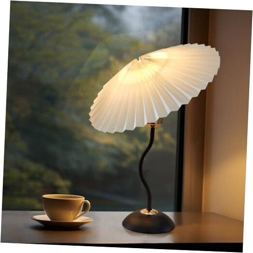 Artsy Cute Small Pleated Bedside Table Lamp for Nightstands and Bedrooms