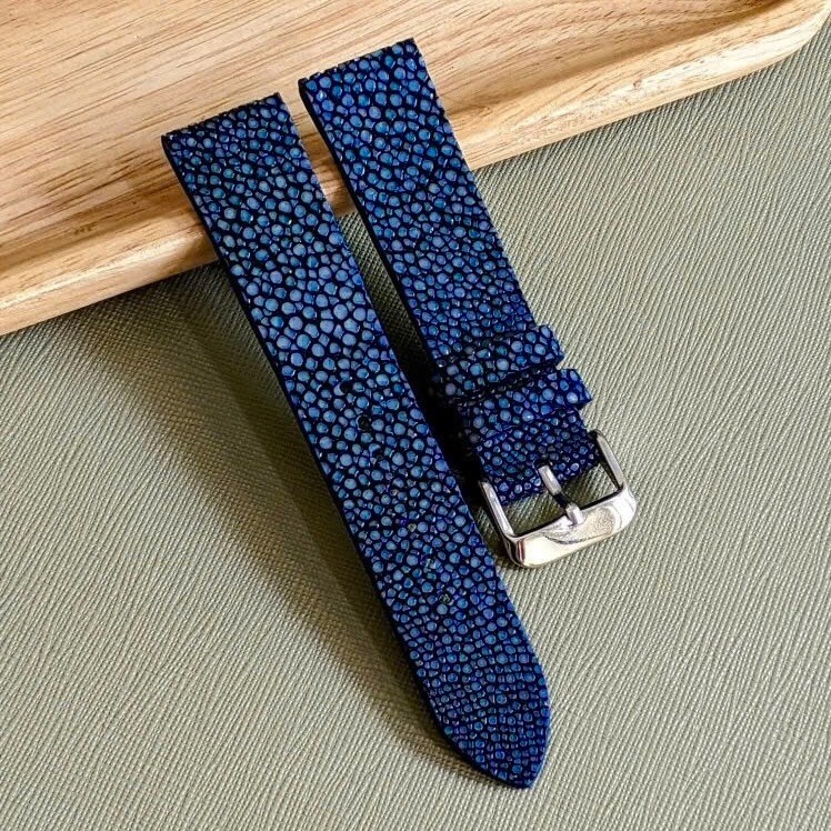 Quick Release Stingray Watch Strap, 16mm - 24mm Navy Blue Men Leather Watch Band