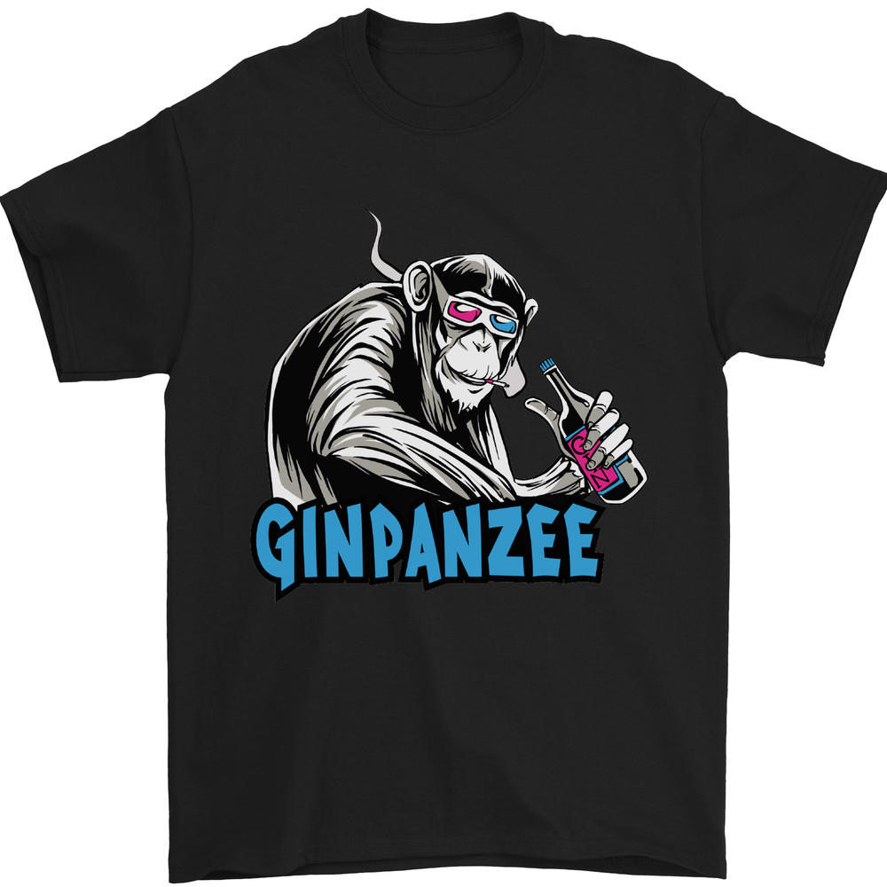 Funny Gin Drinker Monkey Design Mens Cotton T-Shirt