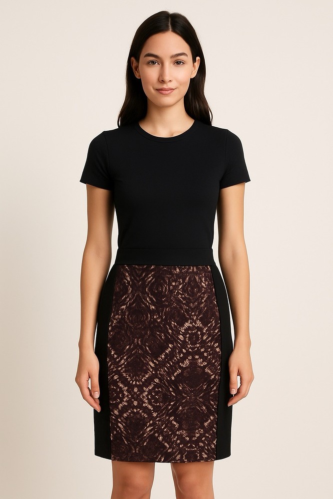 Club Monaco Edith Pencil Skirt in Black Brown Abstract Print Size 4