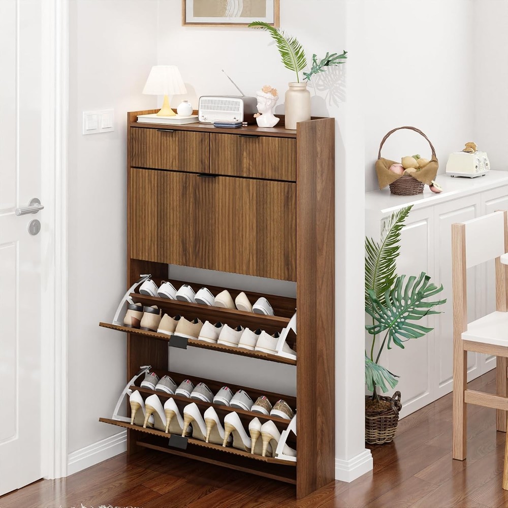 Modern Slim Tipping Shoe Cabinet for Entryway Storage