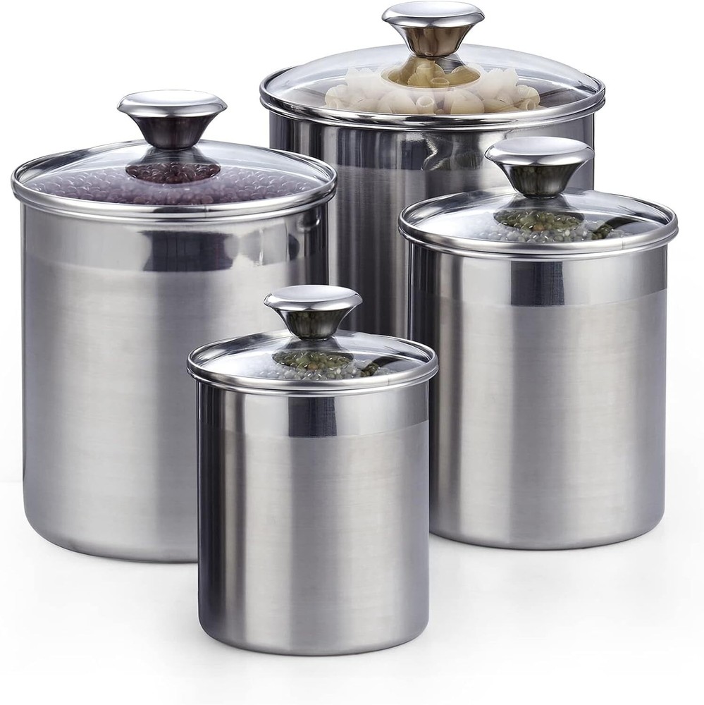 Heat-Resistant Glass & Stainless Steel Canister Set - for Kitchen Essentials