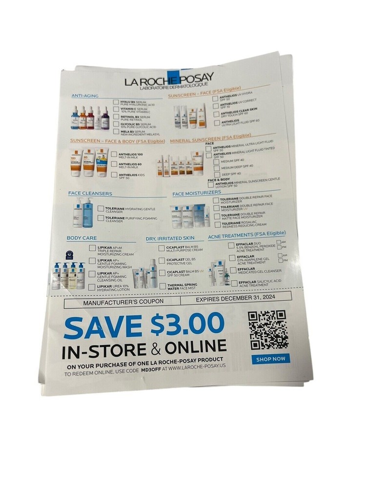 Save $3 on La Roche Posay with 10 coupons, valid until 12/31/24-image