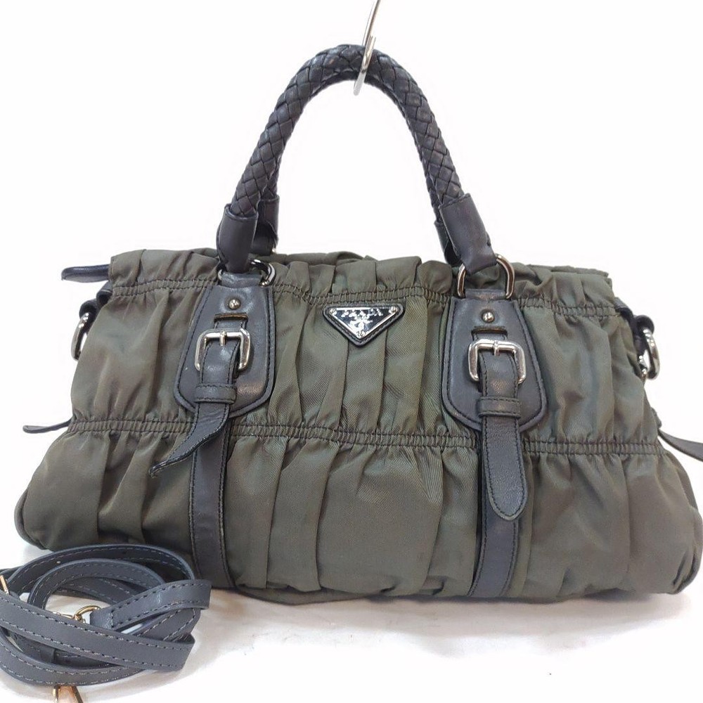 Prada Gray 2Way Leather and Nylon Gathered Handbag