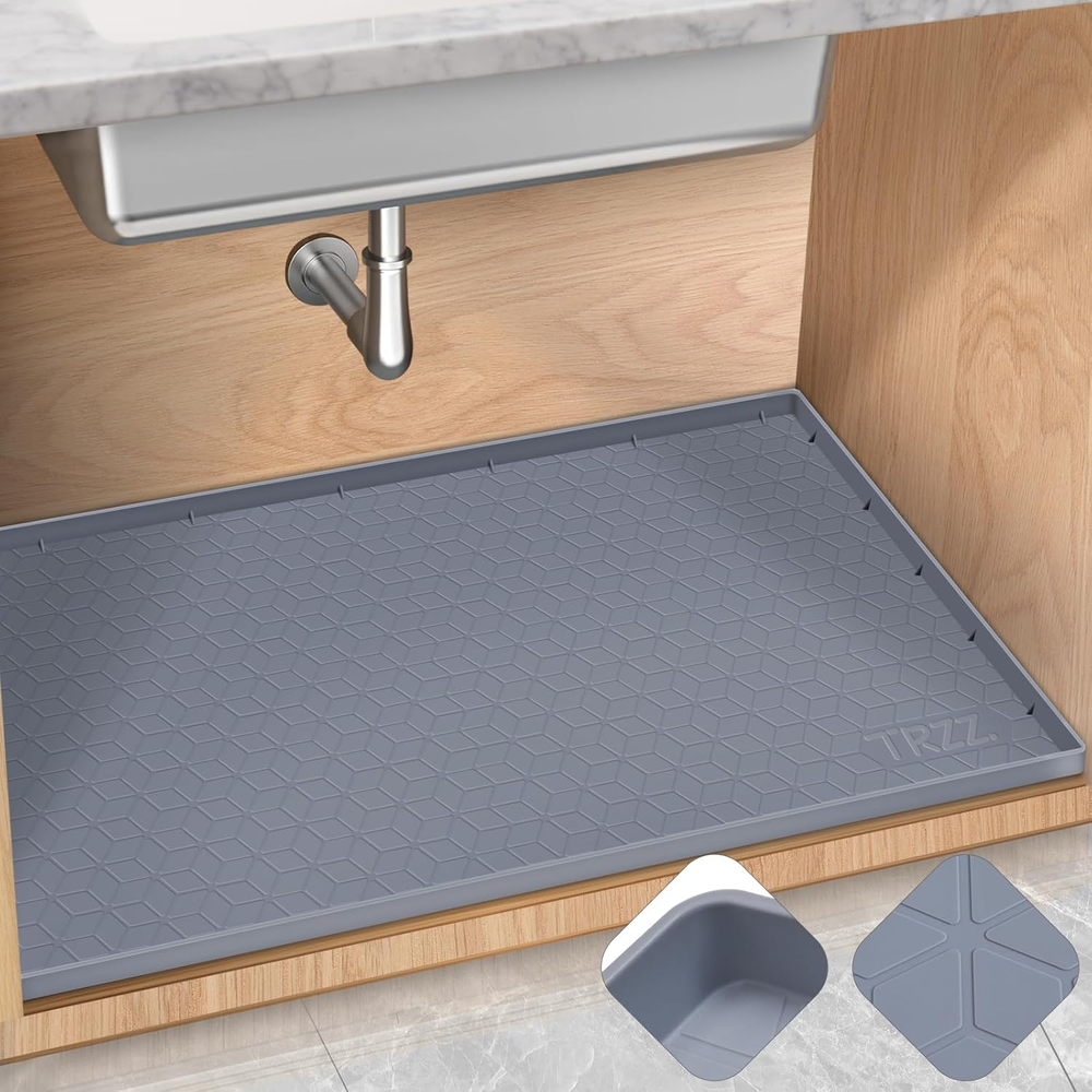 Silicone Waterproof Under Sink Mat 34x22 Inches Drip Tray Cabinet Liner Kitchen Bathroom Protection