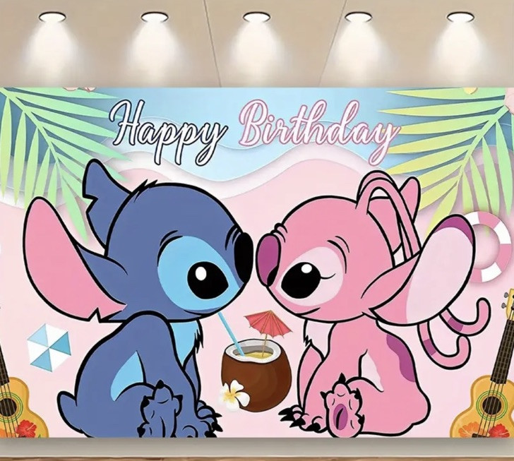 Lilo & Stitch Birthday Cake Backdrop 40x60 Inch Party Wall Decor