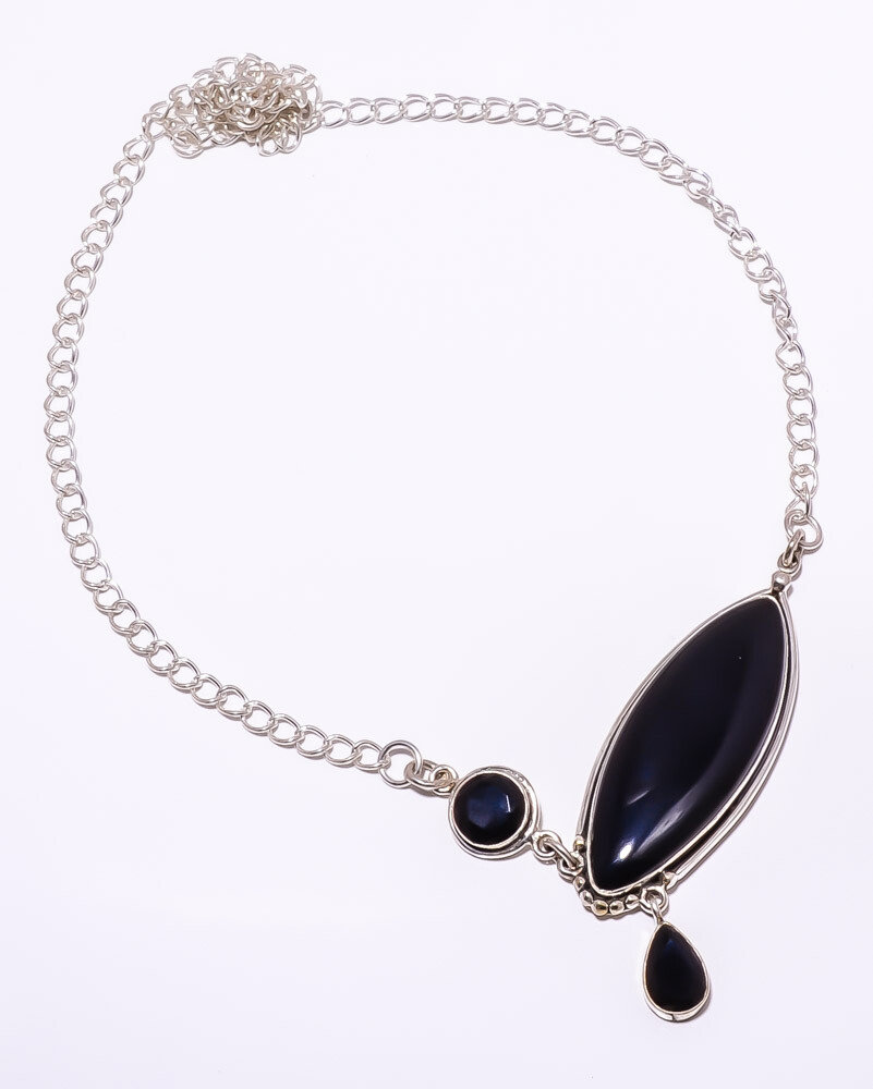 Black Onyx - Brazil Gemstone 925 Sterling Silver Handmade Necklace 17.99