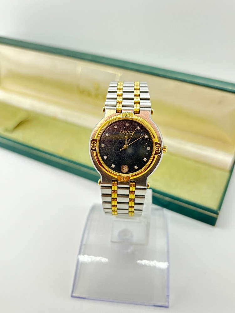 GUCCI 9000M Black Diamond Dial Men Watch 3ATM Used Exc+5 Condition