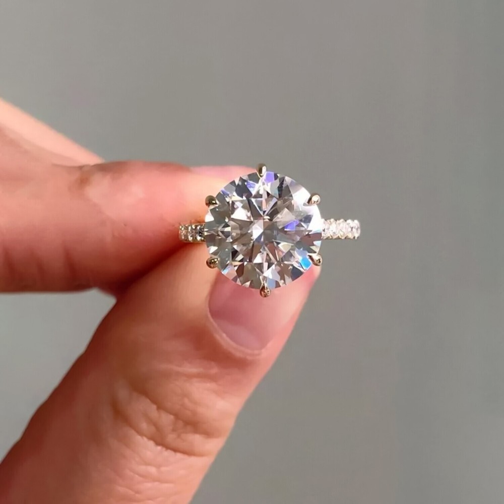 RARE 5.80 Ct Off White Treated Round Cut Diamond Ring in 925 Silver Cert