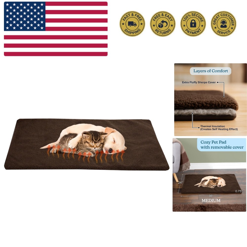 Self Warming Cat Mat - 36x24in Thermal Dog Crate Pad with Removable Washable ...