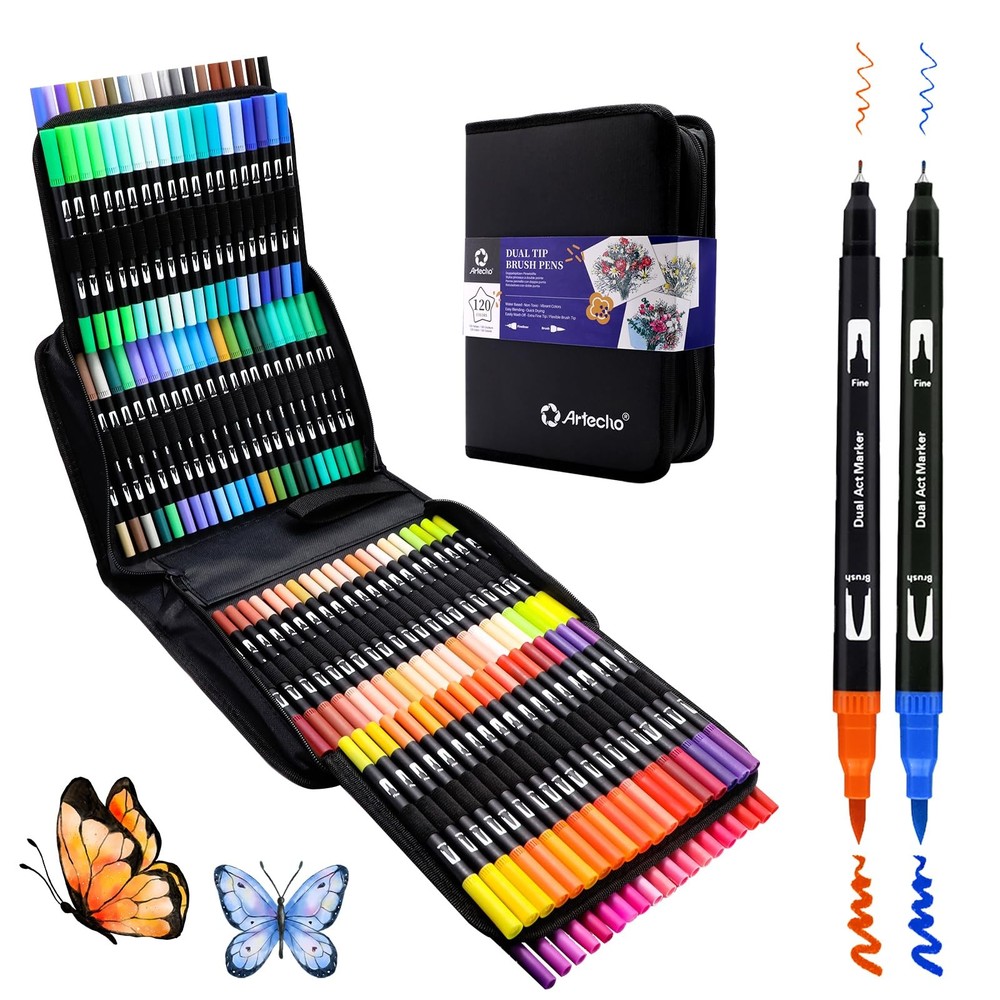 120-Color Dual-Tip No-Bleed Markers for Adult Coloring Books & Art